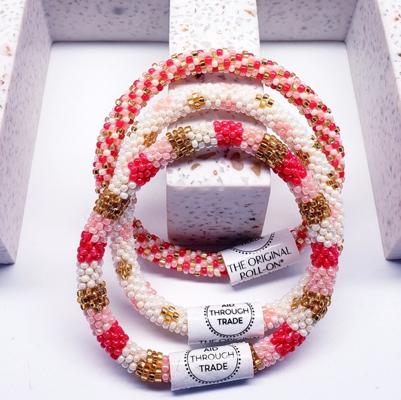 FLAMINGO -Original Roll-On® Bracelets, 7" round, made in Nepal #1 (3 pieces) - Picture 1 of 7